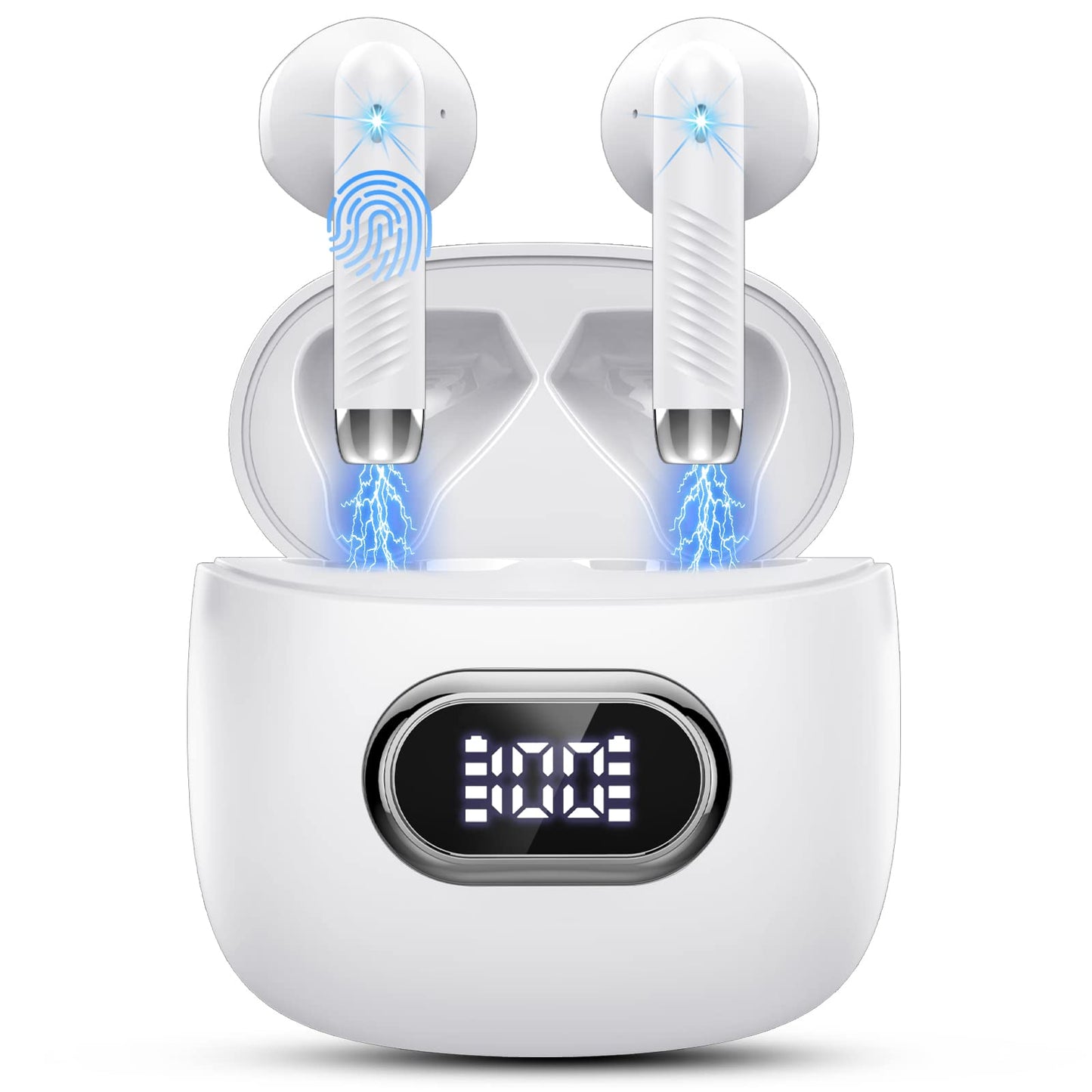 Ecouteurs Bluetooth sans Fil, Écouteurs Bluetooth 5.3 avec HiFi Stéréo Basses Casque, 50H Récréation, 4 ENC Réduction de Bruit Mic, Oreillette Bluetooth Sport IP7 Étanche, Écran LED, pour iOS Android
