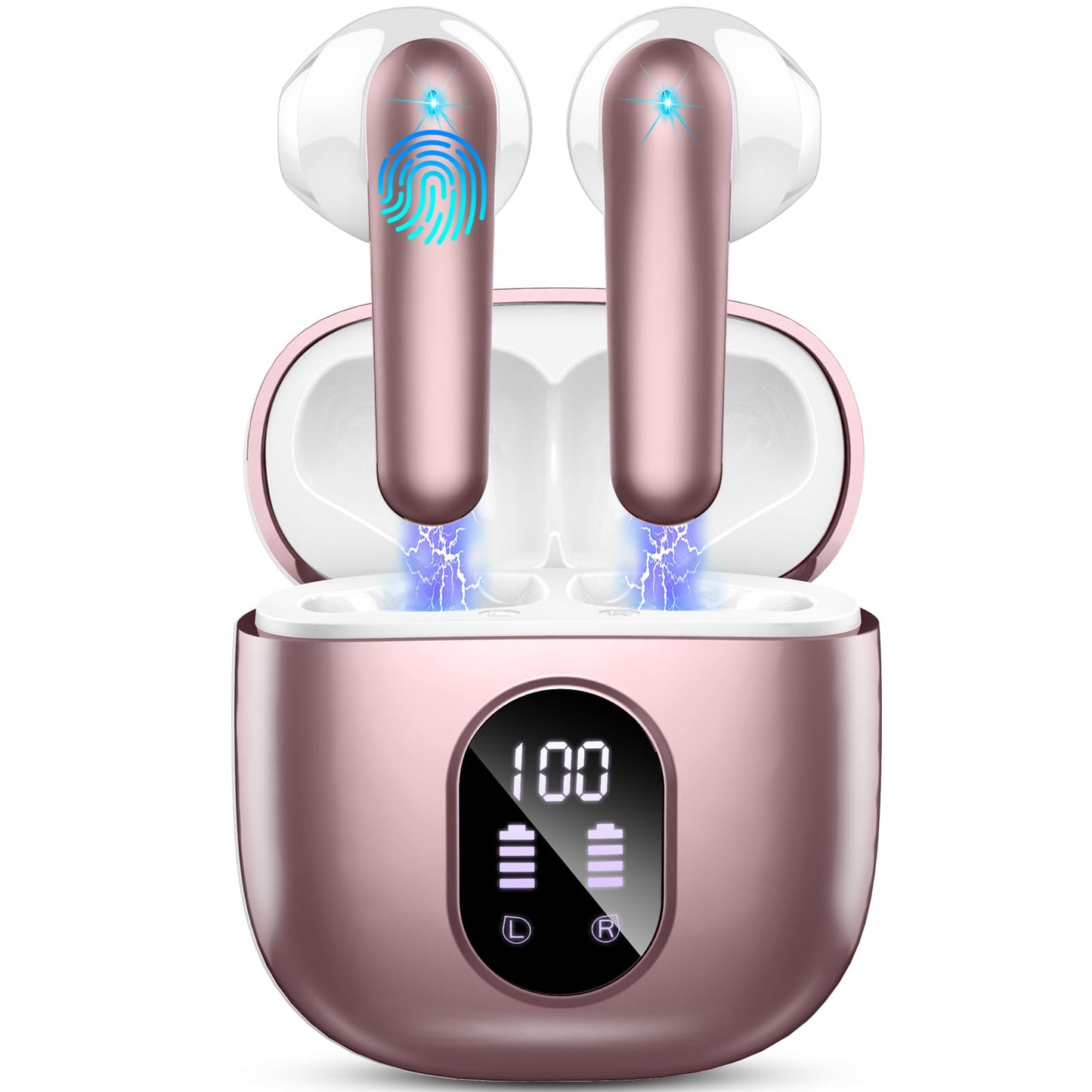 Ecouteurs Bluetooth sans Fil, Écouteurs Bluetooth 5.3 avec HiFi Stéréo Basses Casque, 50H Récréation, 4 ENC Réduction de Bruit Mic, Oreillette Bluetooth Sport IP7 Étanche, Écran LED, pour iOS Android