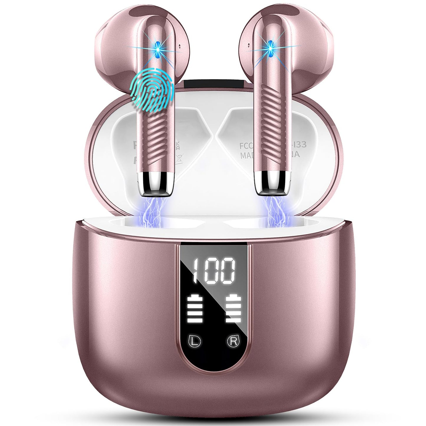 Ecouteurs Bluetooth sans Fil, Écouteurs Bluetooth 5.3 avec HiFi Stéréo Basses Casque, 50H Récréation, 4 ENC Réduction de Bruit Mic, Oreillette Bluetooth Sport IP7 Étanche, Écran LED, pour iOS Android