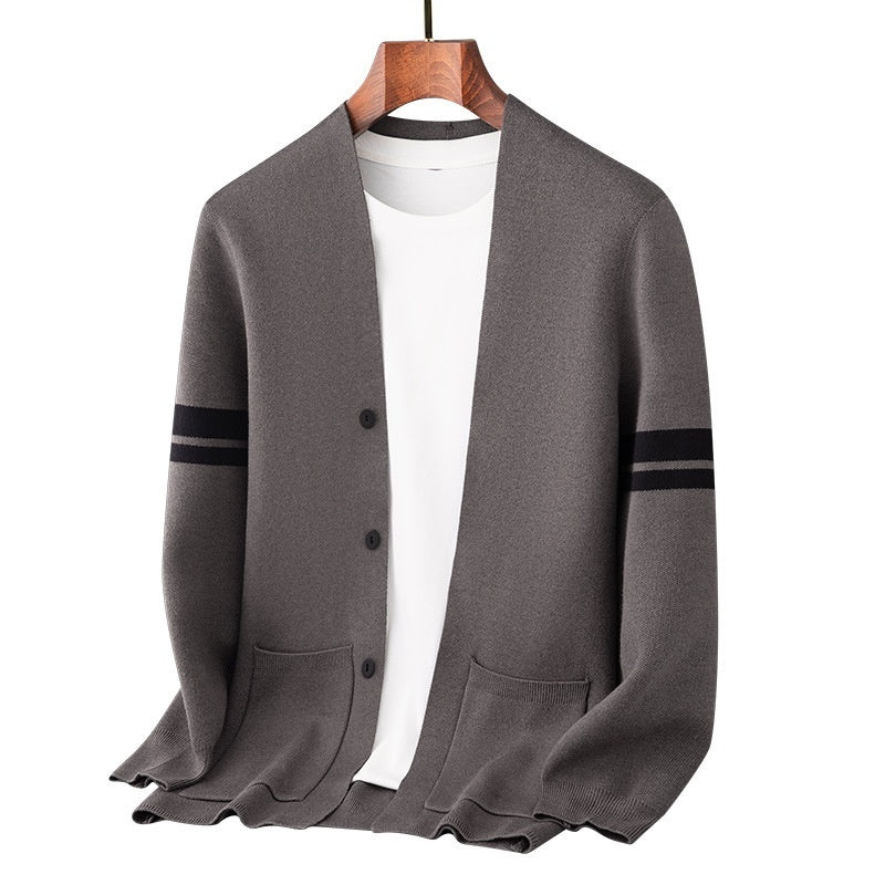 Cardigan Homme Hiver Épais en Jacquard Mélangé à Manches Longues