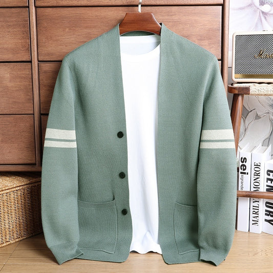 Cardigan Homme Hiver Épais en Jacquard Mélangé à Manches Longues