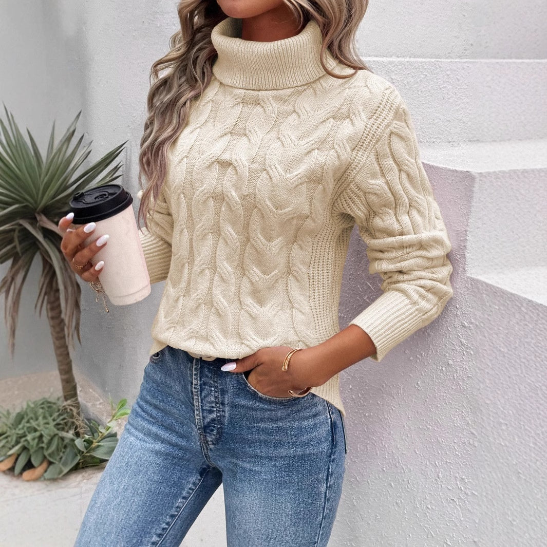 Women's Cable-knit Turtleneck Sweater - Les Petits Explorateur 