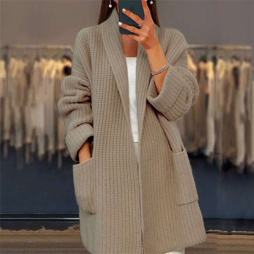Lapel Knitted Cardigan With Pockets Fashion Casual Loose Sweater Jacket Fall Spring Women's Clothing - Les Petits Explorateur 