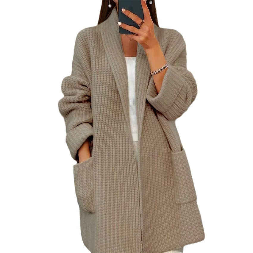 Lapel Knitted Cardigan With Pockets Fashion Casual Loose Sweater Jacket Fall Spring Women's Clothing - Les Petits Explorateur 