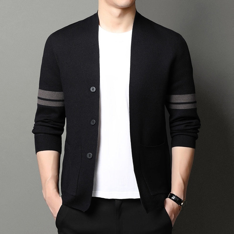 Cardigan Homme Hiver Épais en Jacquard Mélangé à Manches Longues