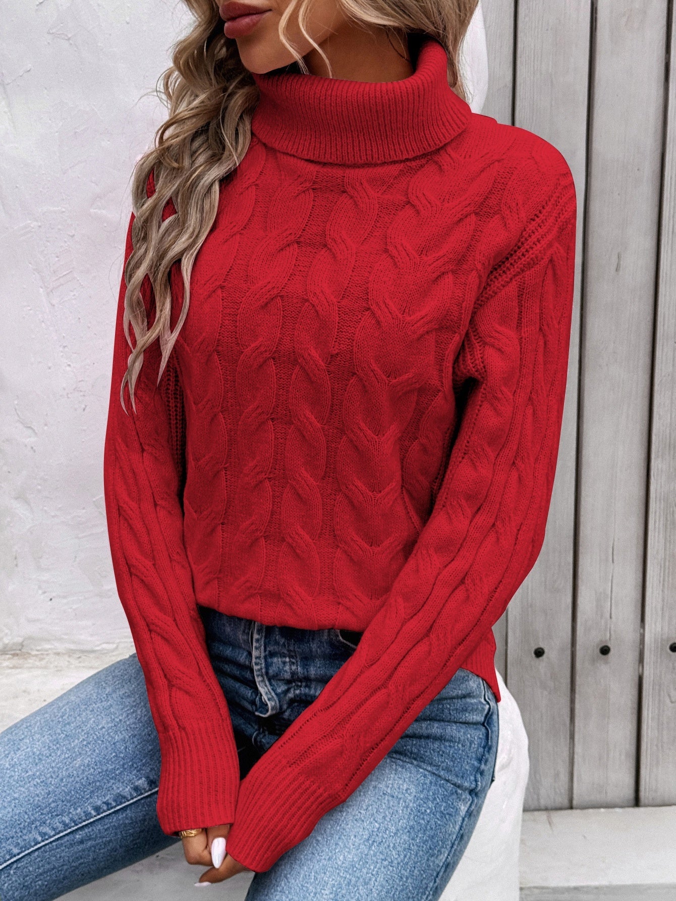 Women's Cable-knit Turtleneck Sweater - Les Petits Explorateur 