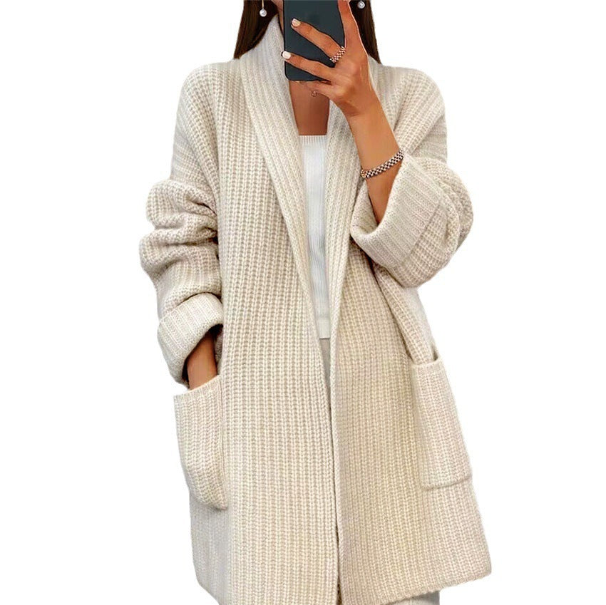 Lapel Knitted Cardigan With Pockets Fashion Casual Loose Sweater Jacket Fall Spring Women's Clothing - Les Petits Explorateur 