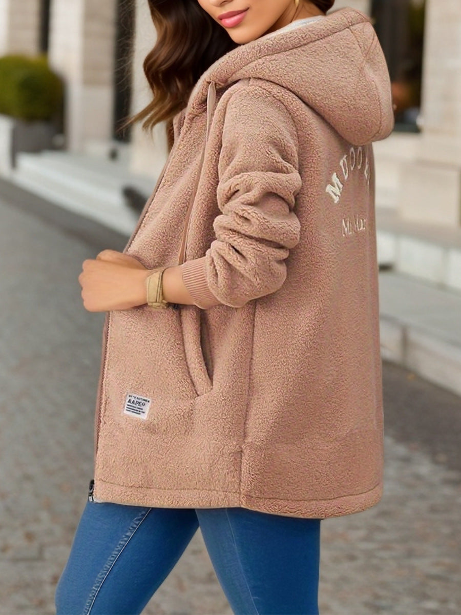 Winter Fleece Hooded Jacket Fashion Casual Zip-up Pockets Long Sweatshirt Warm Commuter Women's Clothing - Les Petits Explorateur 