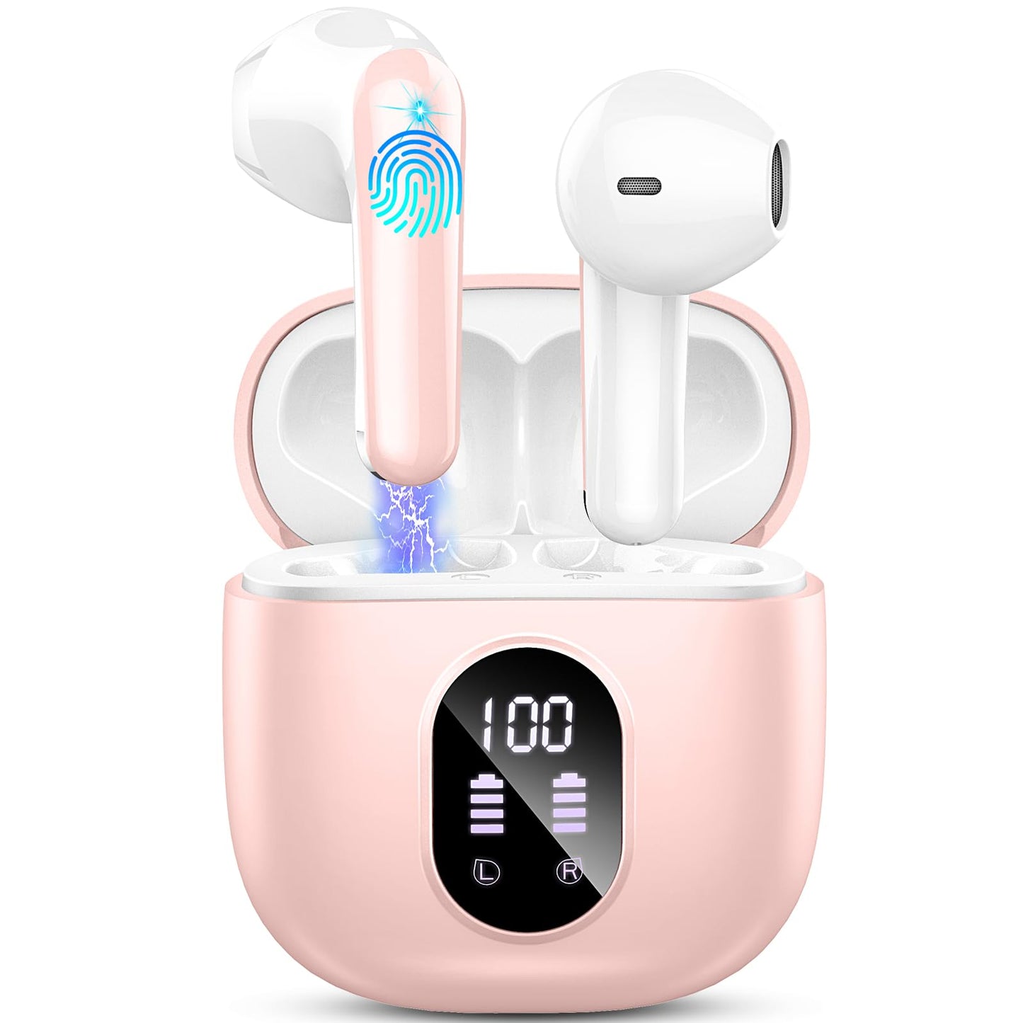 Ecouteurs Bluetooth sans Fil, Écouteurs Bluetooth 5.3 avec HiFi Stéréo Basses Casque, 50H Récréation, 4 ENC Réduction de Bruit Mic, Oreillette Bluetooth Sport IP7 Étanche, Écran LED, pour iOS Android