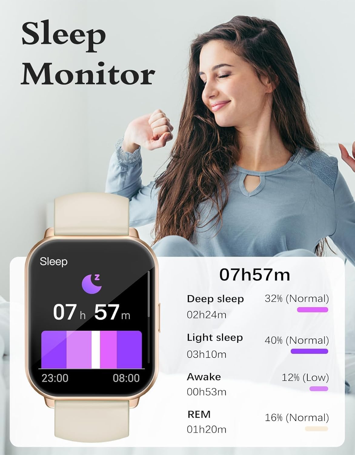 RUIMEN Montre Connectée Homme Femme Plusieurs Modes Sportifs avec Appel Bluetooth Notifications Intelligentes Moniteur de Fréquence Cardiaque Oxymètre Cadran de Montre Personnalisé Etanche IP68