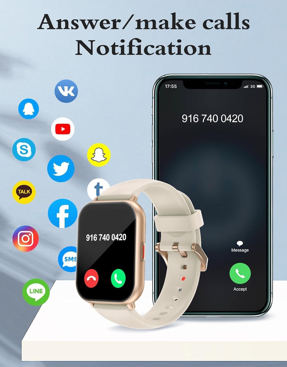 RUIMEN Montre Connectée Homme Femme Plusieurs Modes Sportifs avec Appel Bluetooth Notifications Intelligentes Moniteur de Fréquence Cardiaque Oxymètre Cadran de Montre Personnalisé Etanche IP68