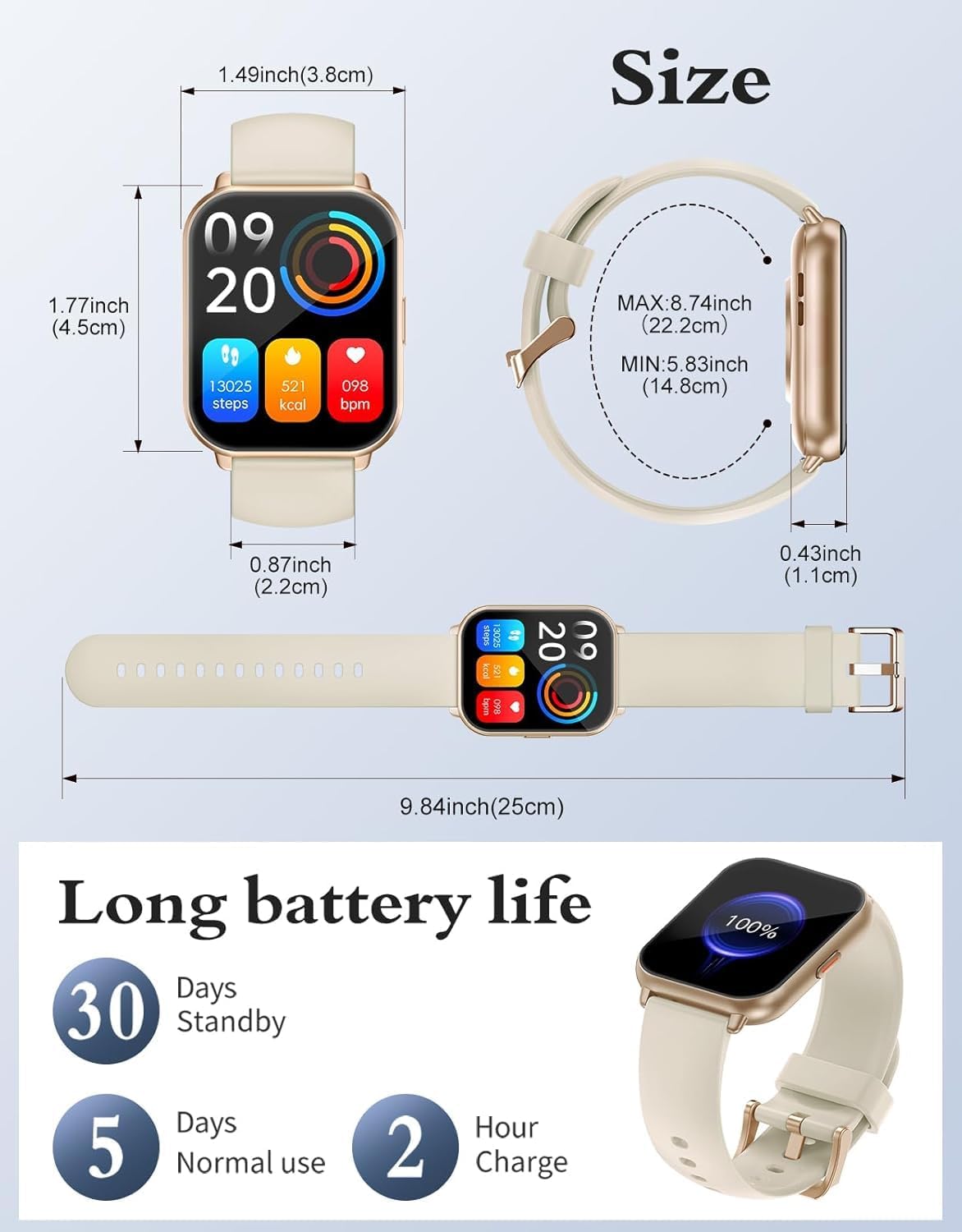 RUIMEN Montre Connectée Homme Femme Plusieurs Modes Sportifs avec Appel Bluetooth Notifications Intelligentes Moniteur de Fréquence Cardiaque Oxymètre Cadran de Montre Personnalisé Etanche IP68