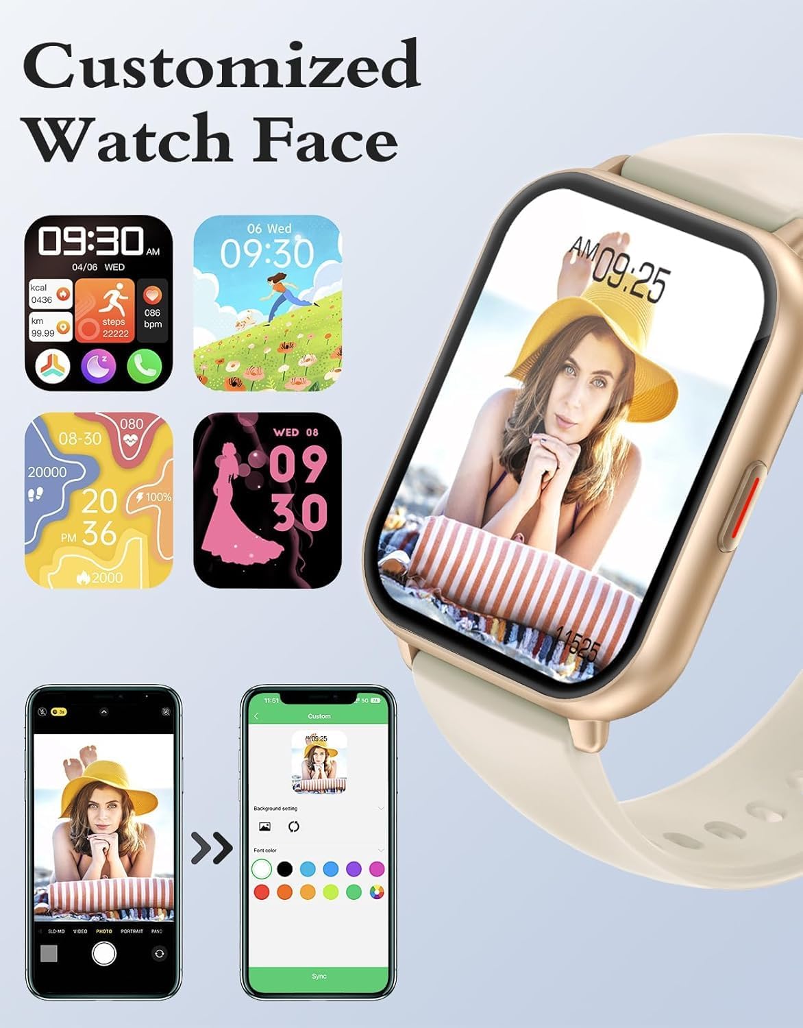 RUIMEN Montre Connectée Homme Femme Plusieurs Modes Sportifs avec Appel Bluetooth Notifications Intelligentes Moniteur de Fréquence Cardiaque Oxymètre Cadran de Montre Personnalisé Etanche IP68