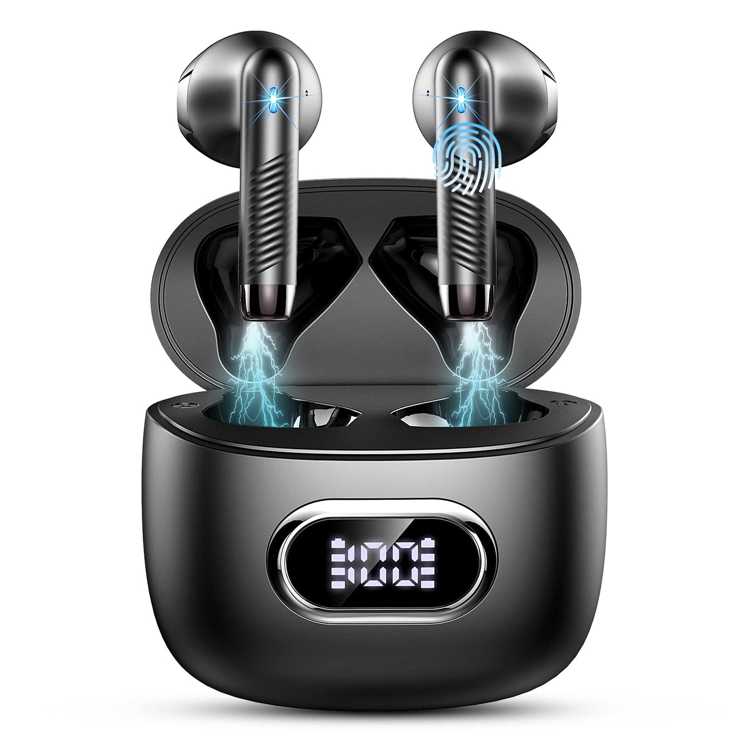 Ecouteurs Bluetooth sans Fil, Écouteurs Bluetooth 5.3 avec HiFi Stéréo Basses Casque, 50H Récréation, 4 ENC Réduction de Bruit Mic, Oreillette Bluetooth Sport IP7 Étanche, Écran LED, pour iOS Android