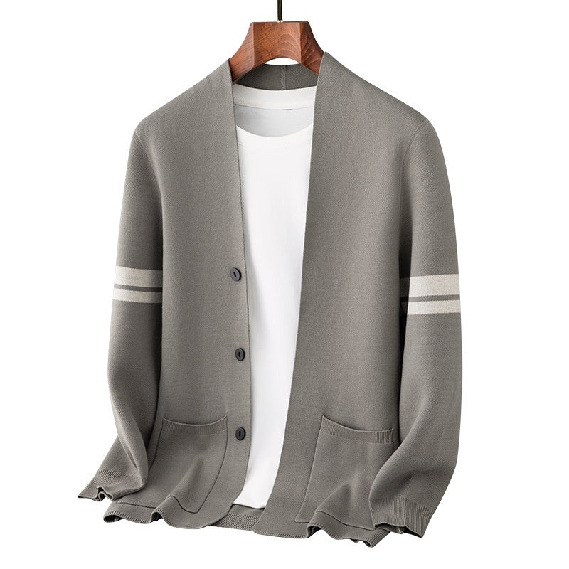 Cardigan Homme Hiver Épais en Jacquard Mélangé à Manches Longues