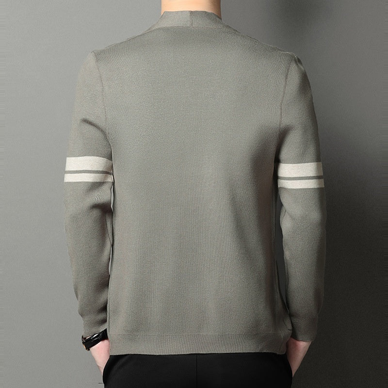 Cardigan Homme Hiver Épais en Jacquard Mélangé à Manches Longues