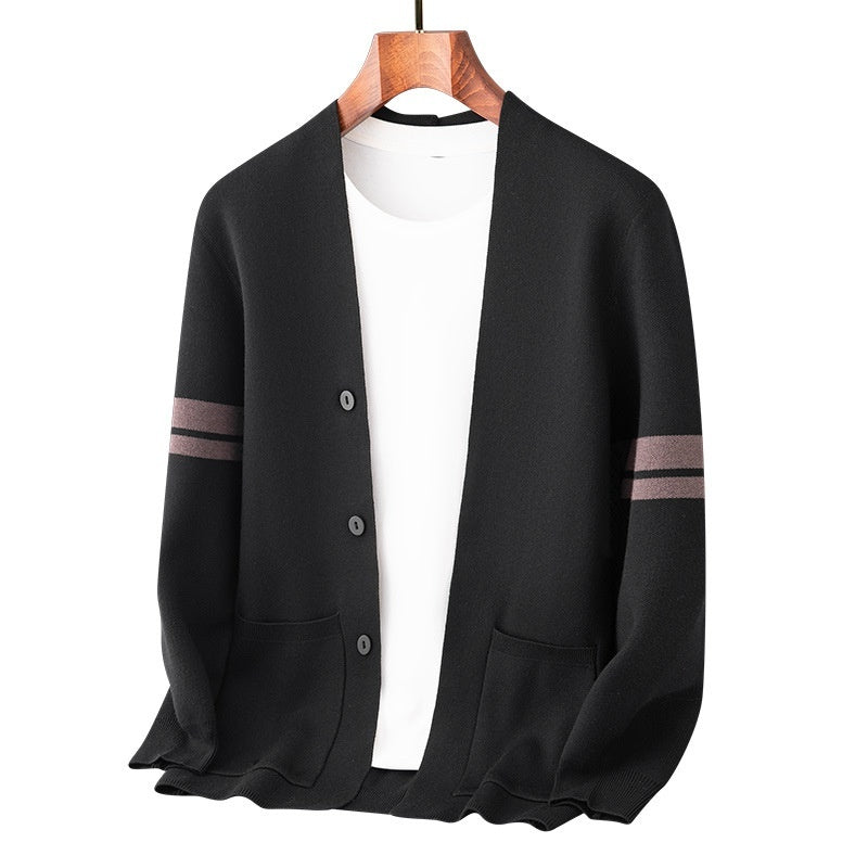 Cardigan Homme Hiver Épais en Jacquard Mélangé à Manches Longues