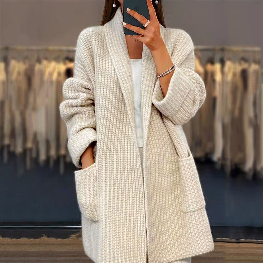 Lapel Knitted Cardigan With Pockets Fashion Casual Loose Sweater Jacket Fall Spring Women's Clothing - Les Petits Explorateur 