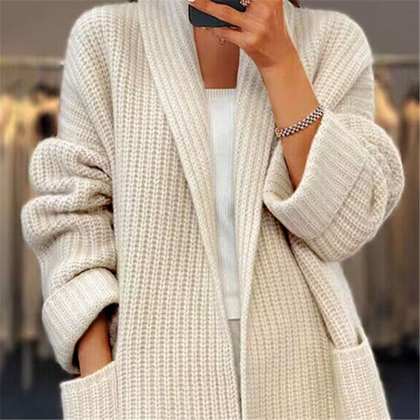 Lapel Knitted Cardigan With Pockets Fashion Casual Loose Sweater Jacket Fall Spring Women's Clothing - Les Petits Explorateur 