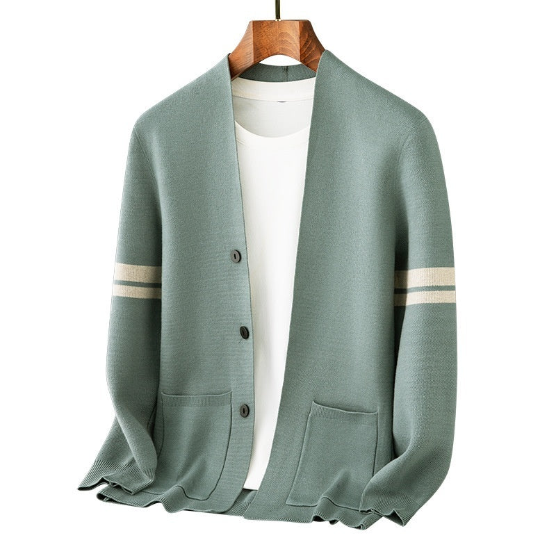 Cardigan Homme Hiver Épais en Jacquard Mélangé à Manches Longues